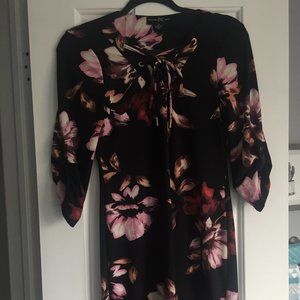 Black 3/4 Sleeve Dress With Floral Print